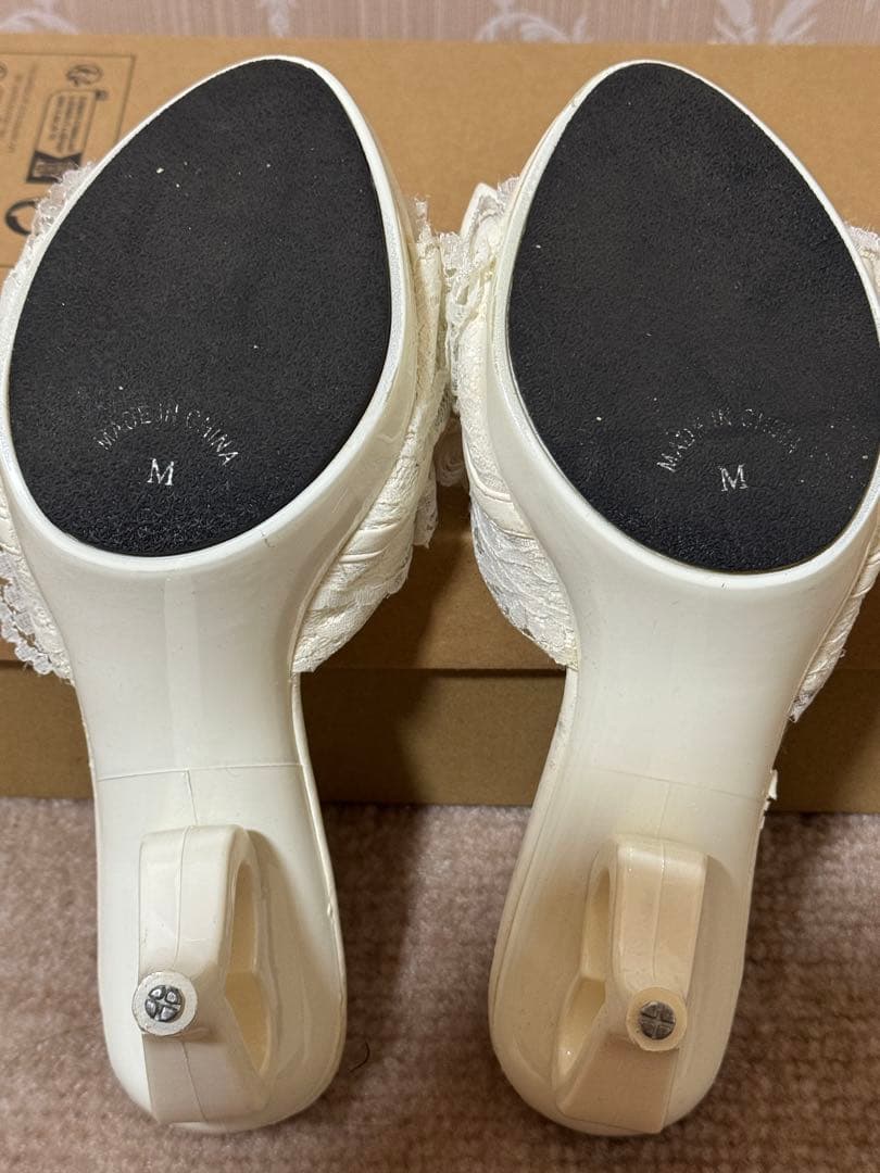 夢展望　deary ホワイトレースパール ハート　ヒール　ミュール