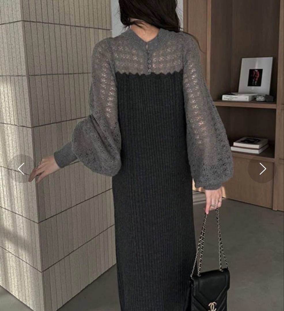 ワンピース mohair like openwork rib knit OP