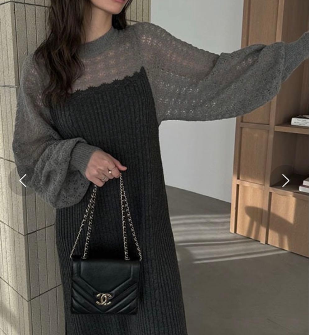 ワンピース mohair like openwork rib knit OP