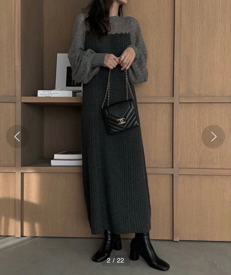 ワンピース mohair like openwork rib knit OP