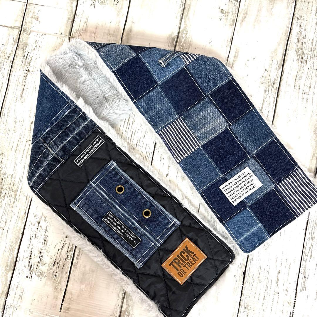 デニムリメイクマフラー　❤️ファー　パッチワーク　♥︎男前