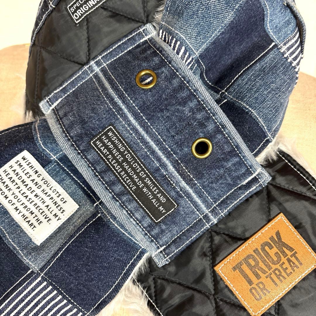 デニムリメイクマフラー　❤️ファー　パッチワーク　♥︎男前