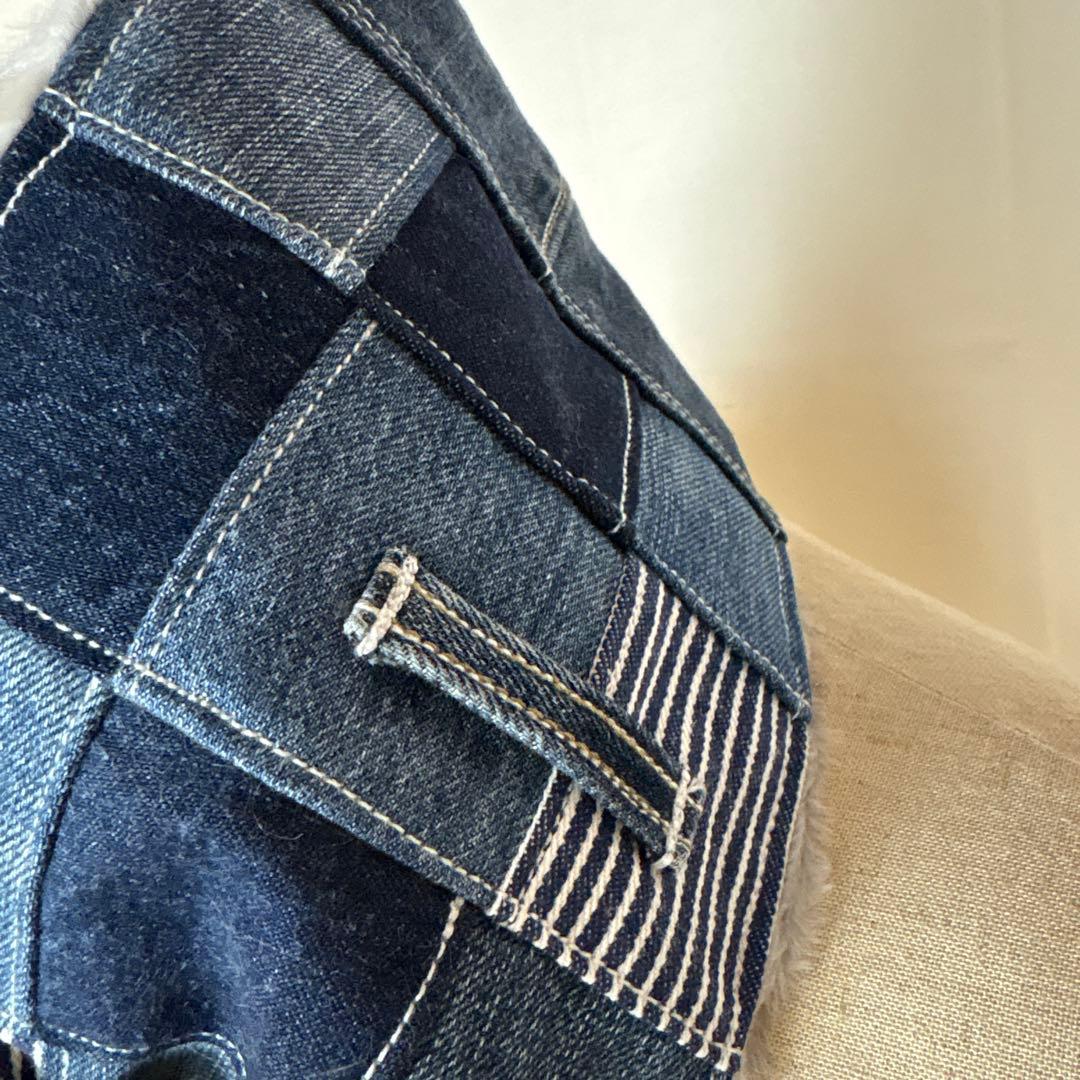 デニムリメイクマフラー　❤️ファー　パッチワーク　♥︎男前