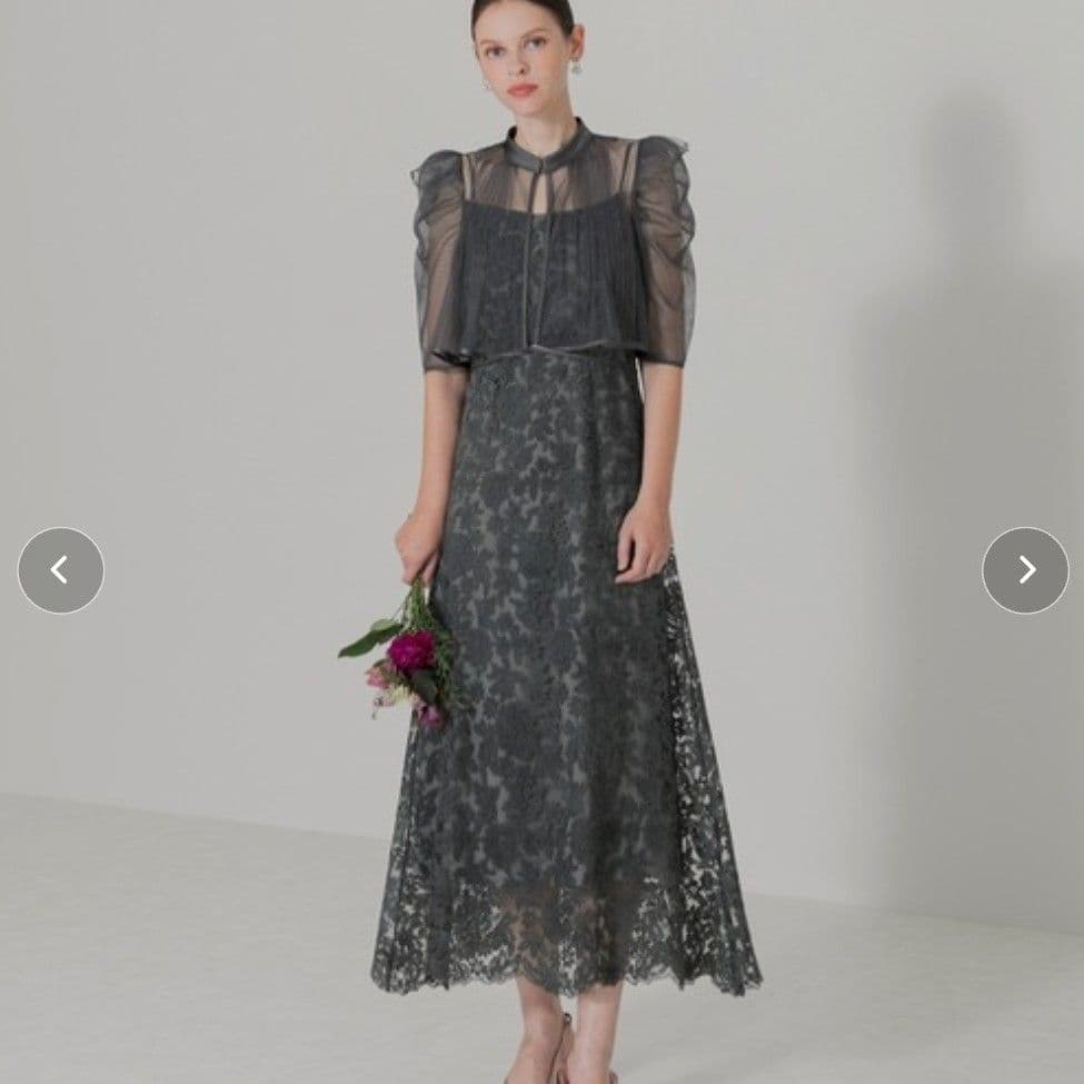 Leja シャーリング ボレロ レース ワンピース ドレス 結婚式 お呼ばれ