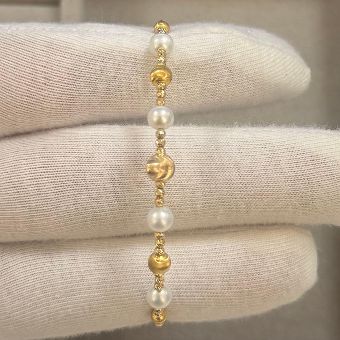 DYN　K18デザインバングル　淡水真珠　ブレスレット　ミラーボール