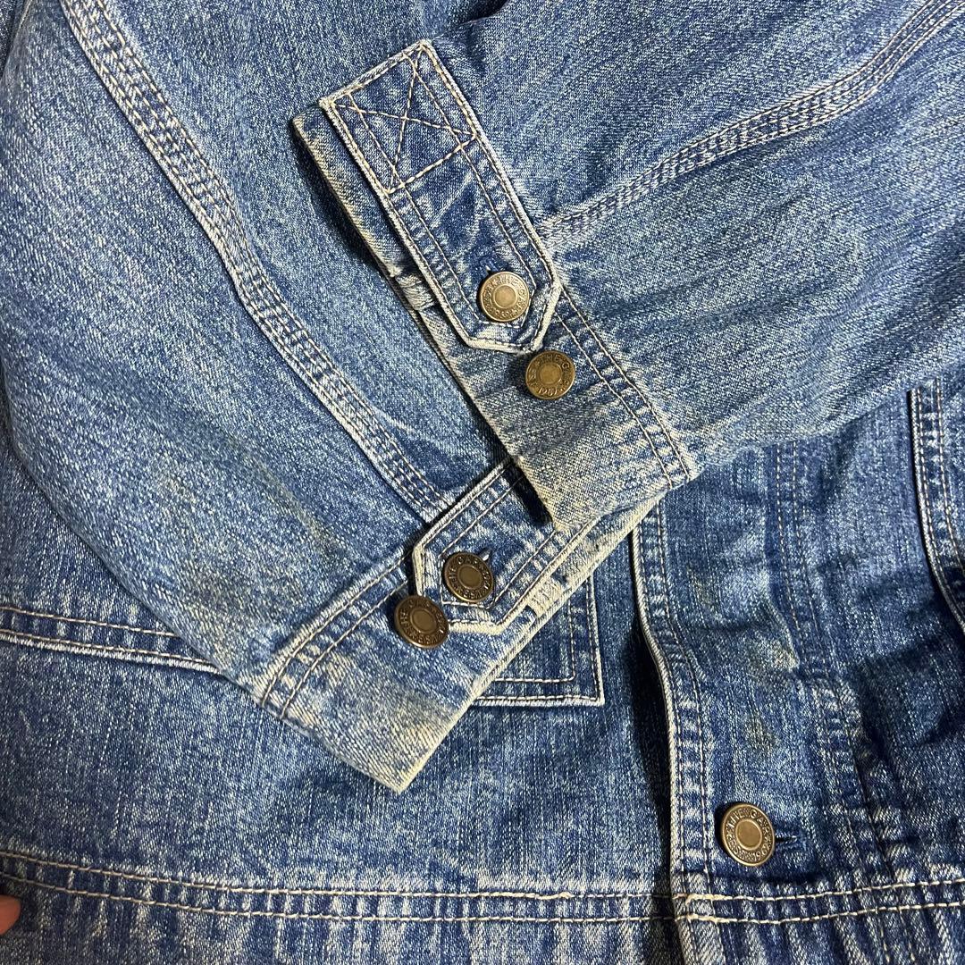 80s-90s old GAP デニムジャケット レザー切り替え 裏地チェック