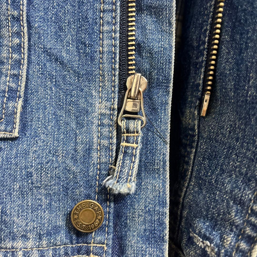 80s-90s old GAP デニムジャケット レザー切り替え 裏地チェック