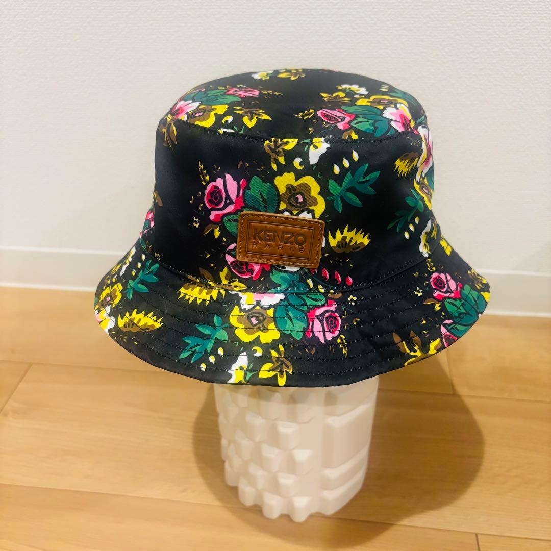 美品★KENZO ケンゾー バケットハット ハット 黒 花柄 メンズ レディース