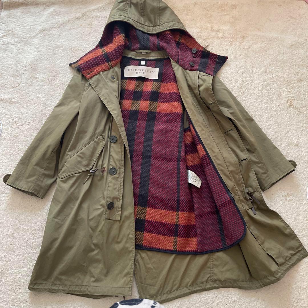 バーバリー ブリット ライナー付 コート モッズコート チェック カーキ n3b