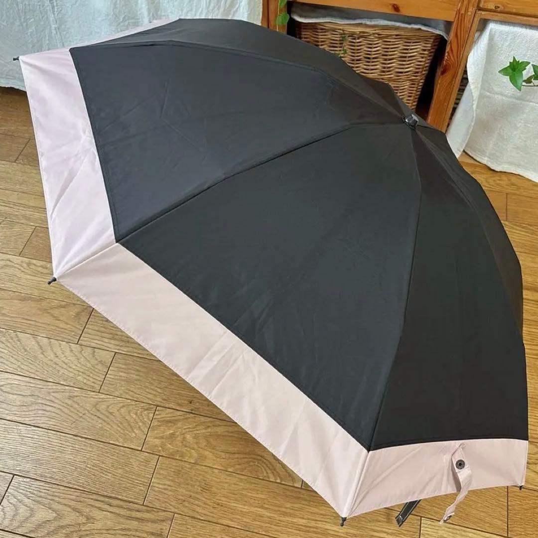 ロサブラン 日傘 3段折 黒 ピンク 完全遮光 折りたたみ 傘袋付き 晴雨兼用