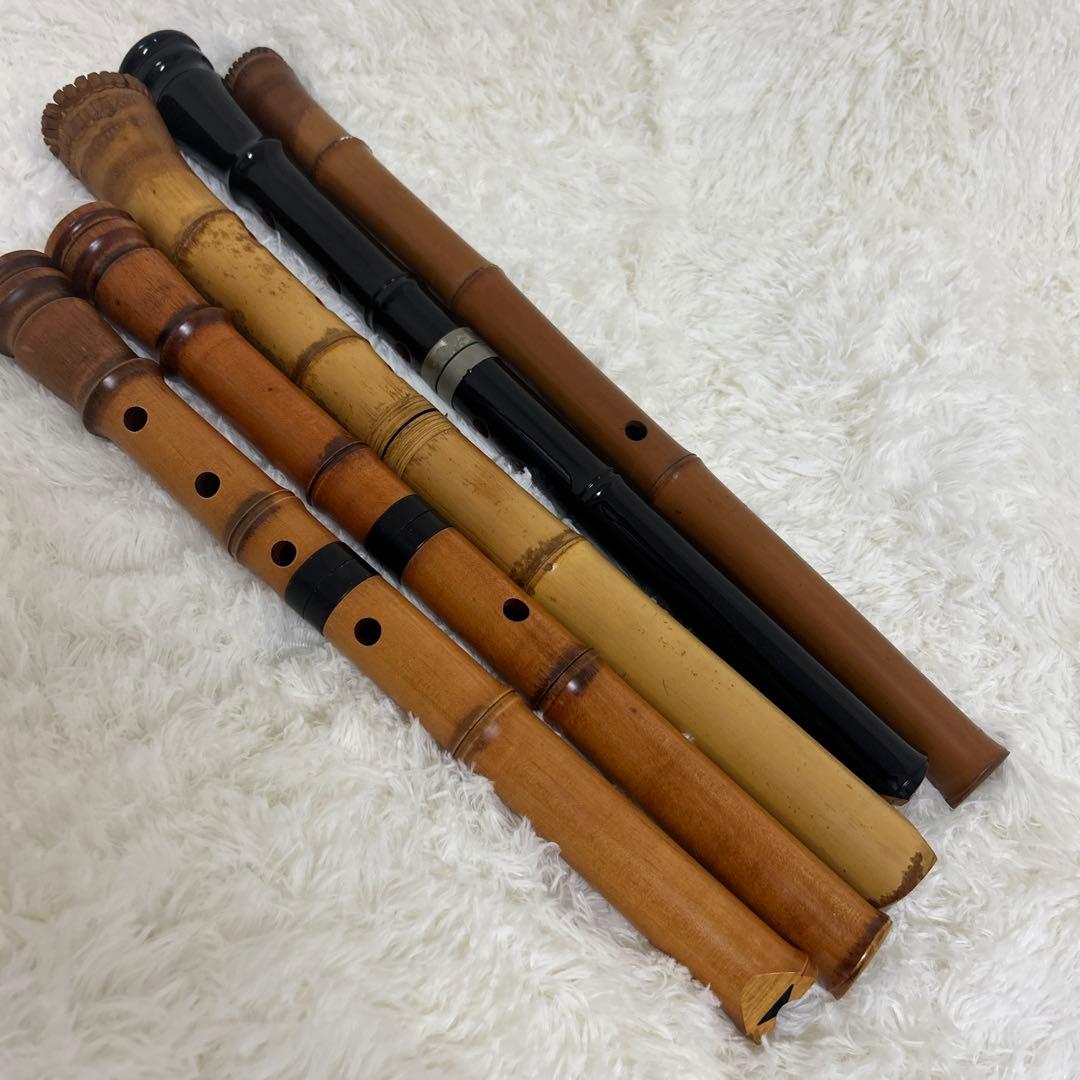 【 尺八 / 和楽器 】 笛 音楽 木製 工芸品　5本セット