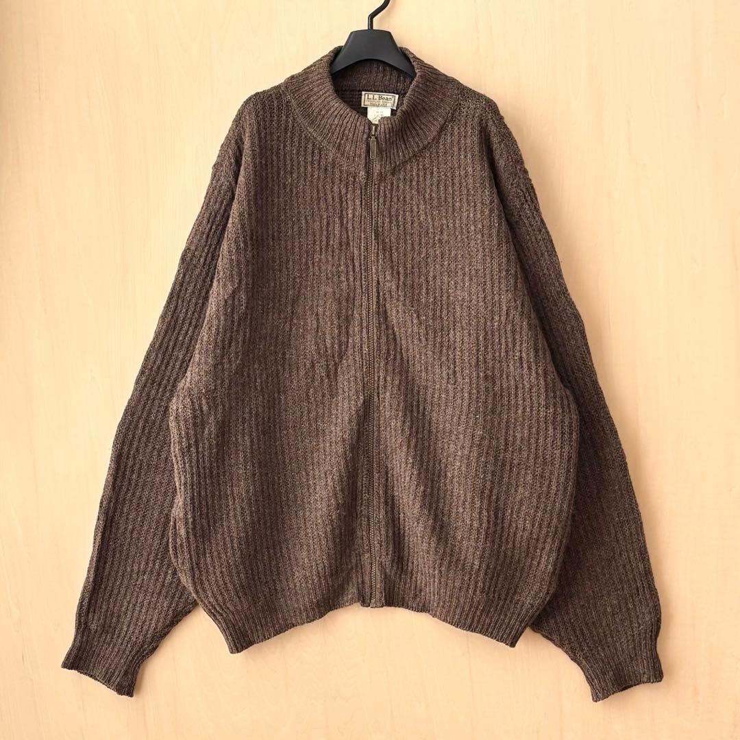 80sUSA製古着　OLDエルエルビーン　ウール　アルパカ　フルジップリブニット