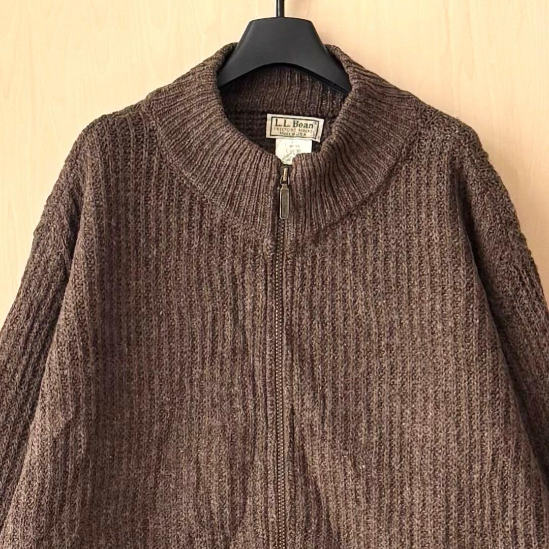 80sUSA製古着　OLDエルエルビーン　ウール　アルパカ　フルジップリブニット