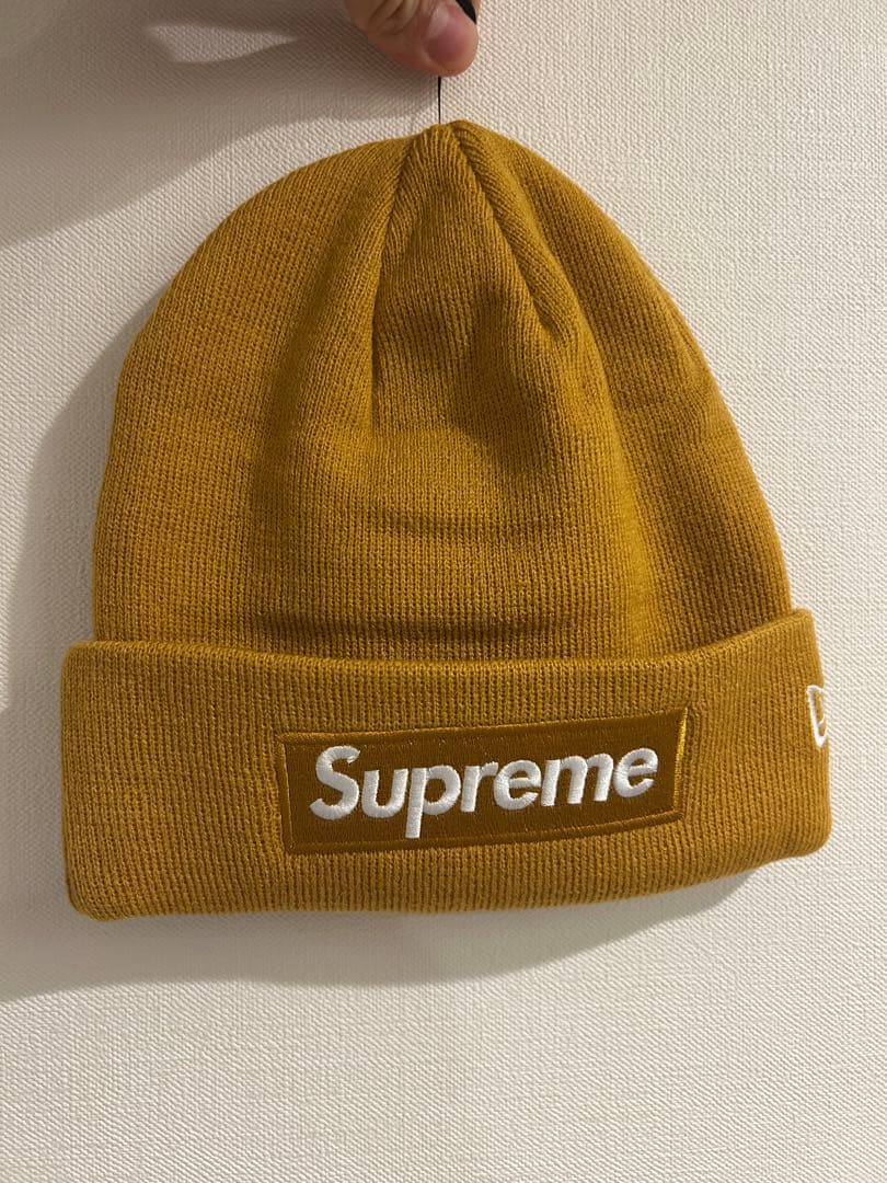 Supremeビーニー　ボックスロゴニット帽　袋付き 新品正規品　キャメル系色