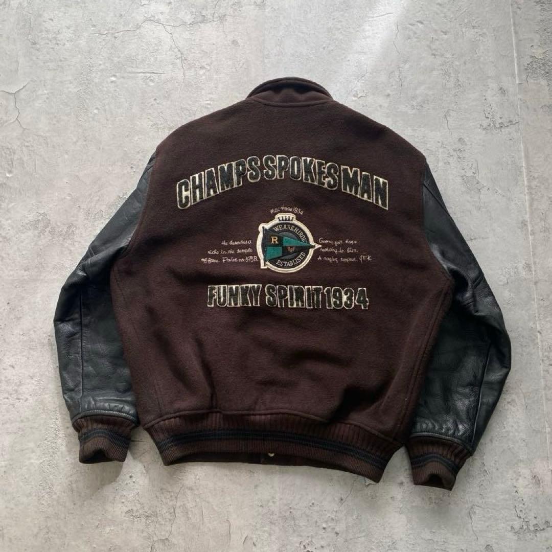 USA古着 スタジャン ジャケット レザー 刺繍 ワッペン ブラウン