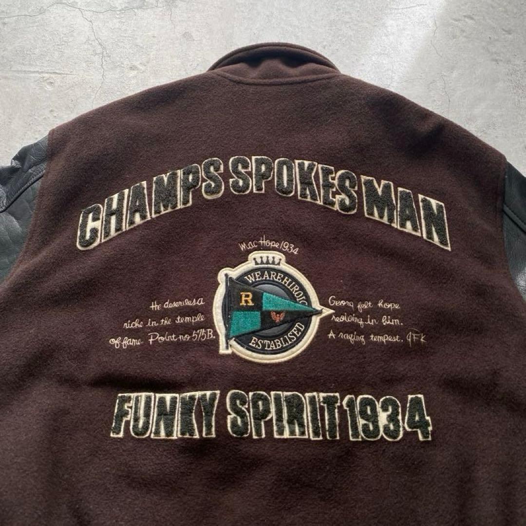 USA古着 スタジャン ジャケット レザー 刺繍 ワッペン ブラウン