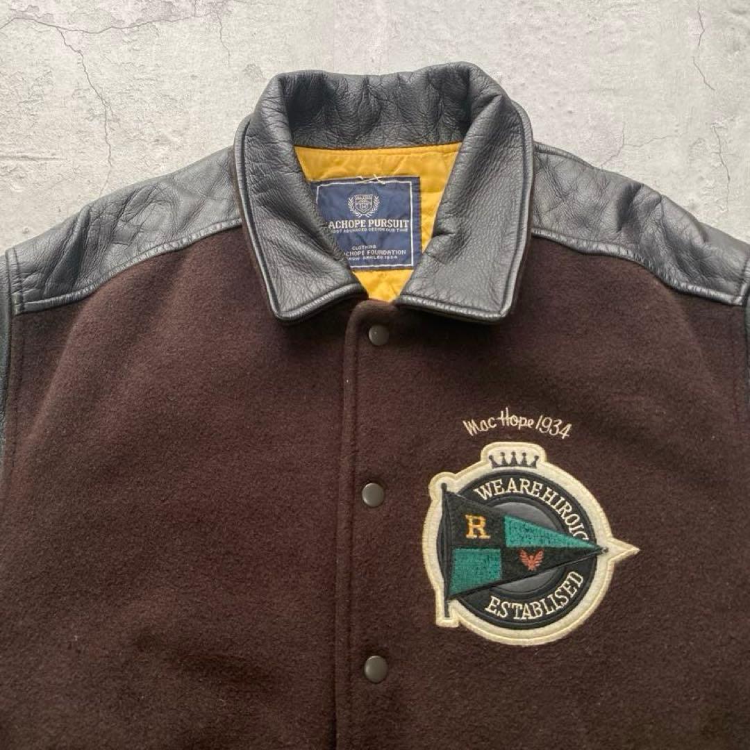 USA古着 スタジャン ジャケット レザー 刺繍 ワッペン ブラウン