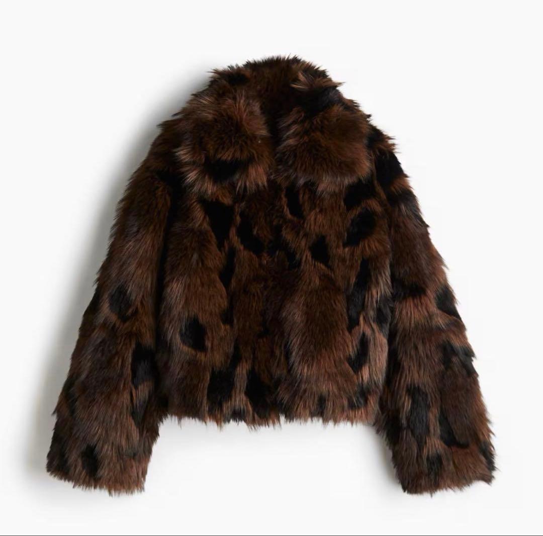  フラッフィジャケット　ダークブラウン　パターン　S