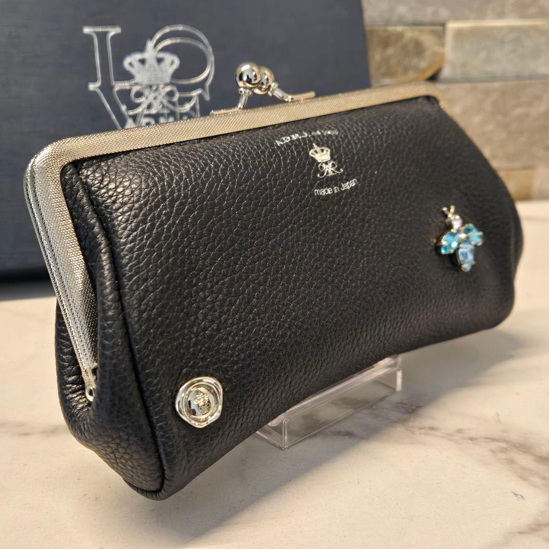 新品未使用　A.D.M.J. がま口財布　スワロフスキー　レザー　箱付き