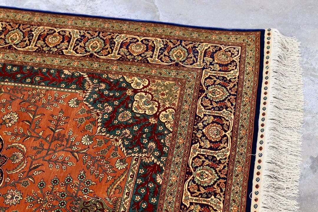 GMIK404○最高級 ペルシャ絨毯 ラグ カーペット シルク 手織り 中東