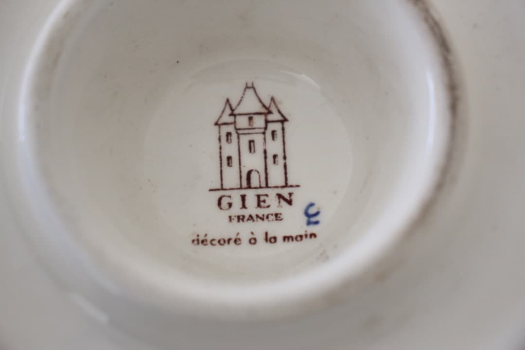 フランス　GIEN　ジアン　ハンドペイント　ファイアンス焼　花瓶　牡丹