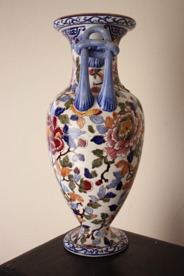 フランス　GIEN　ジアン　ハンドペイント　ファイアンス焼　花瓶　牡丹