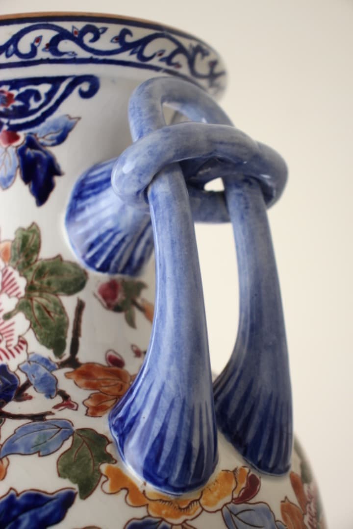 フランス　GIEN　ジアン　ハンドペイント　ファイアンス焼　花瓶　牡丹