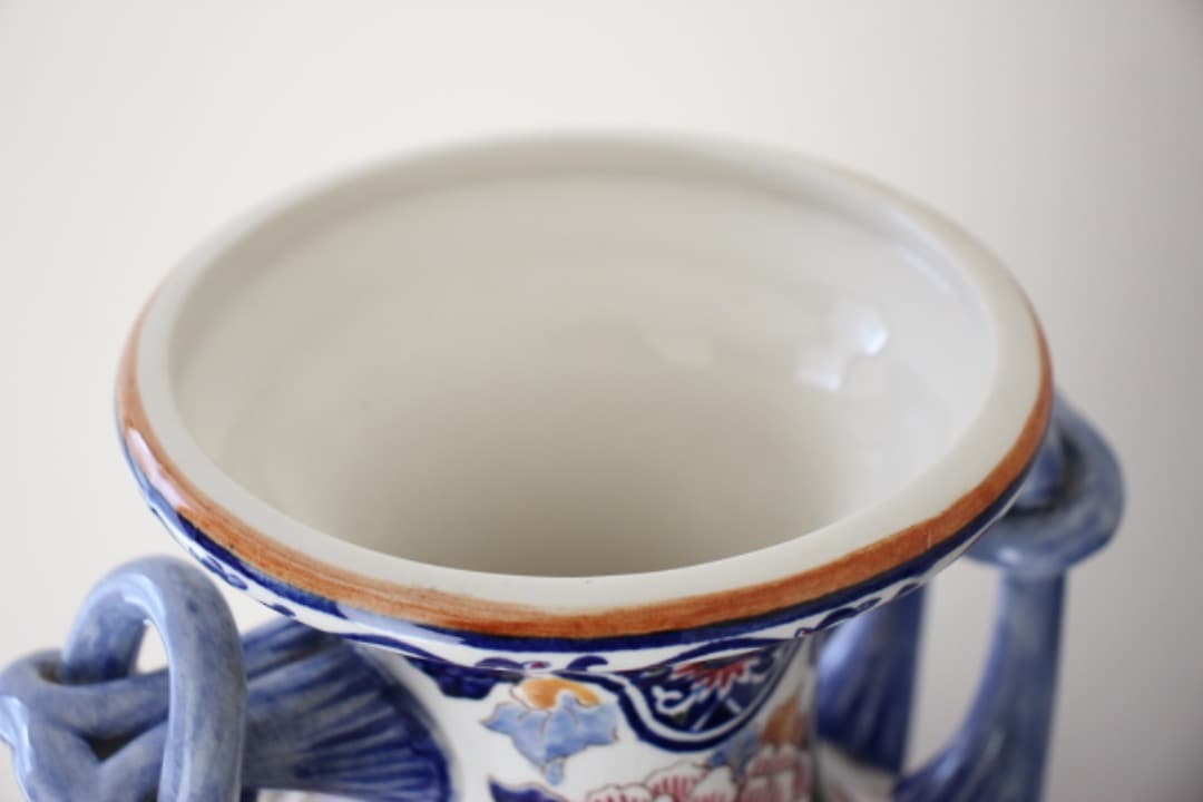 フランス　GIEN　ジアン　ハンドペイント　ファイアンス焼　花瓶　牡丹