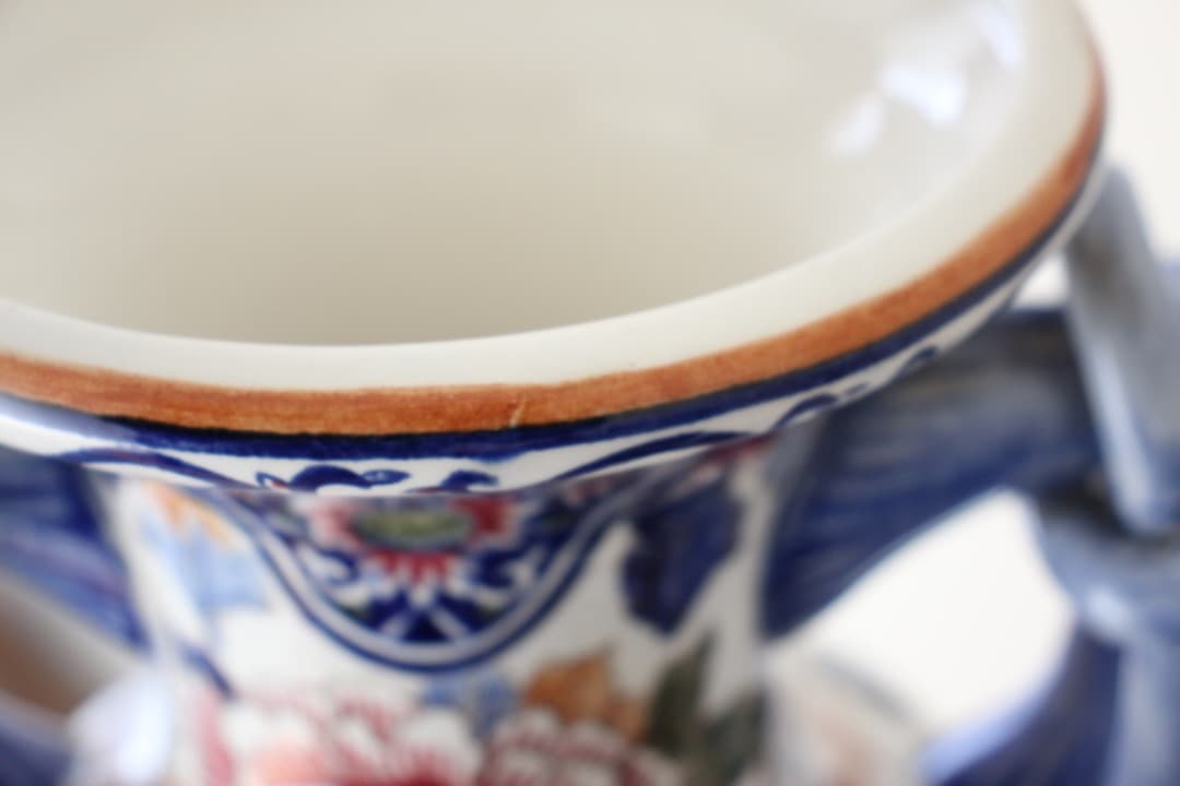 フランス　GIEN　ジアン　ハンドペイント　ファイアンス焼　花瓶　牡丹