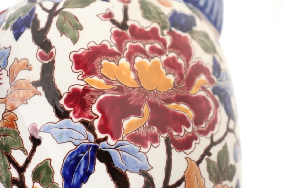 フランス　GIEN　ジアン　ハンドペイント　ファイアンス焼　花瓶　牡丹