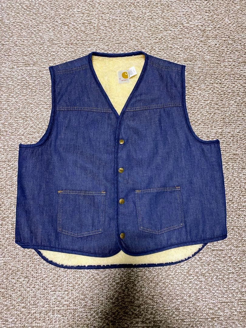 ★好デザイン‼️神サイズ★70s USA製 カーハート ボア付デニムベスト XL‼️