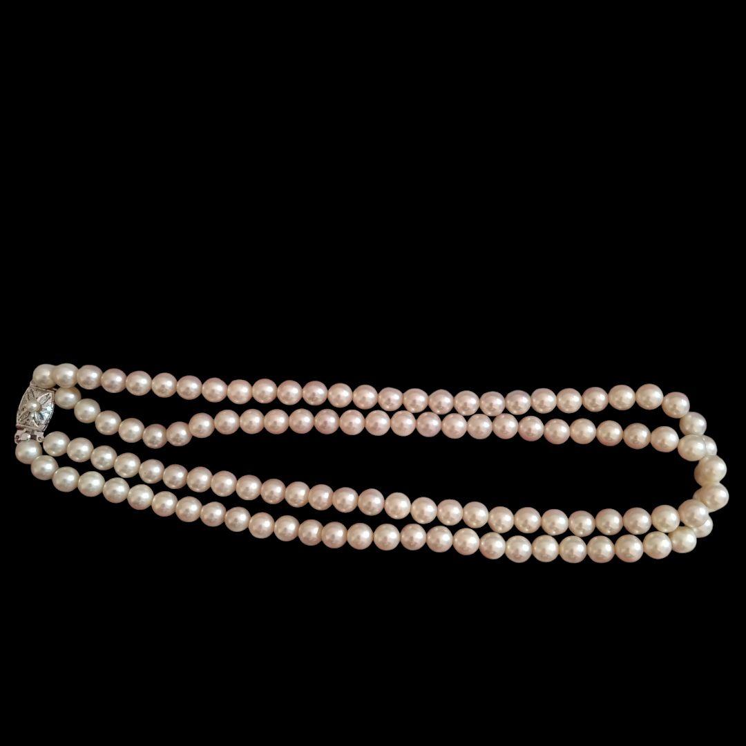 【テリ強】本真珠 パール ネックレス 7.5~8.0mm SV刻印 2連