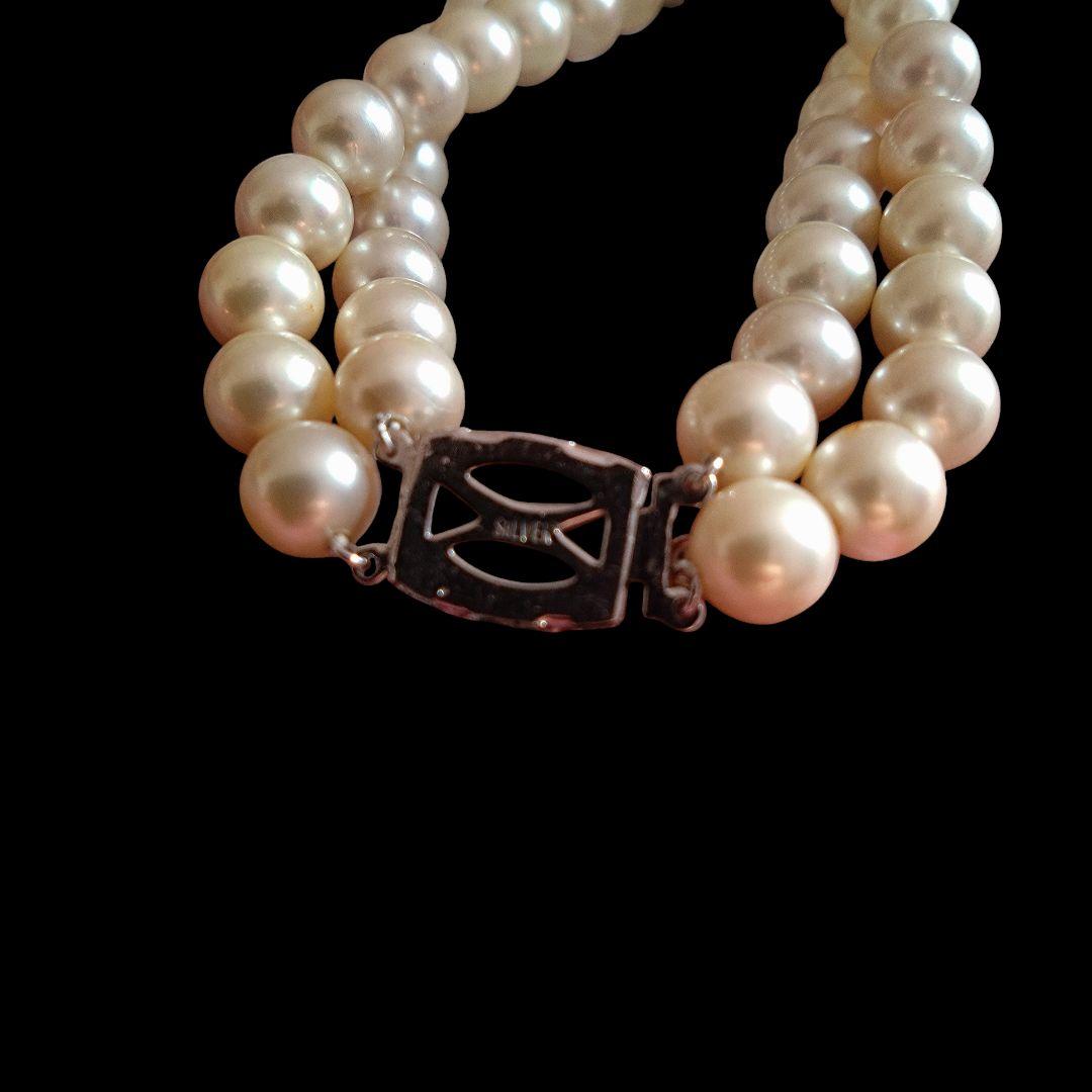 【テリ強】本真珠 パール ネックレス 7.5~8.0mm SV刻印 2連