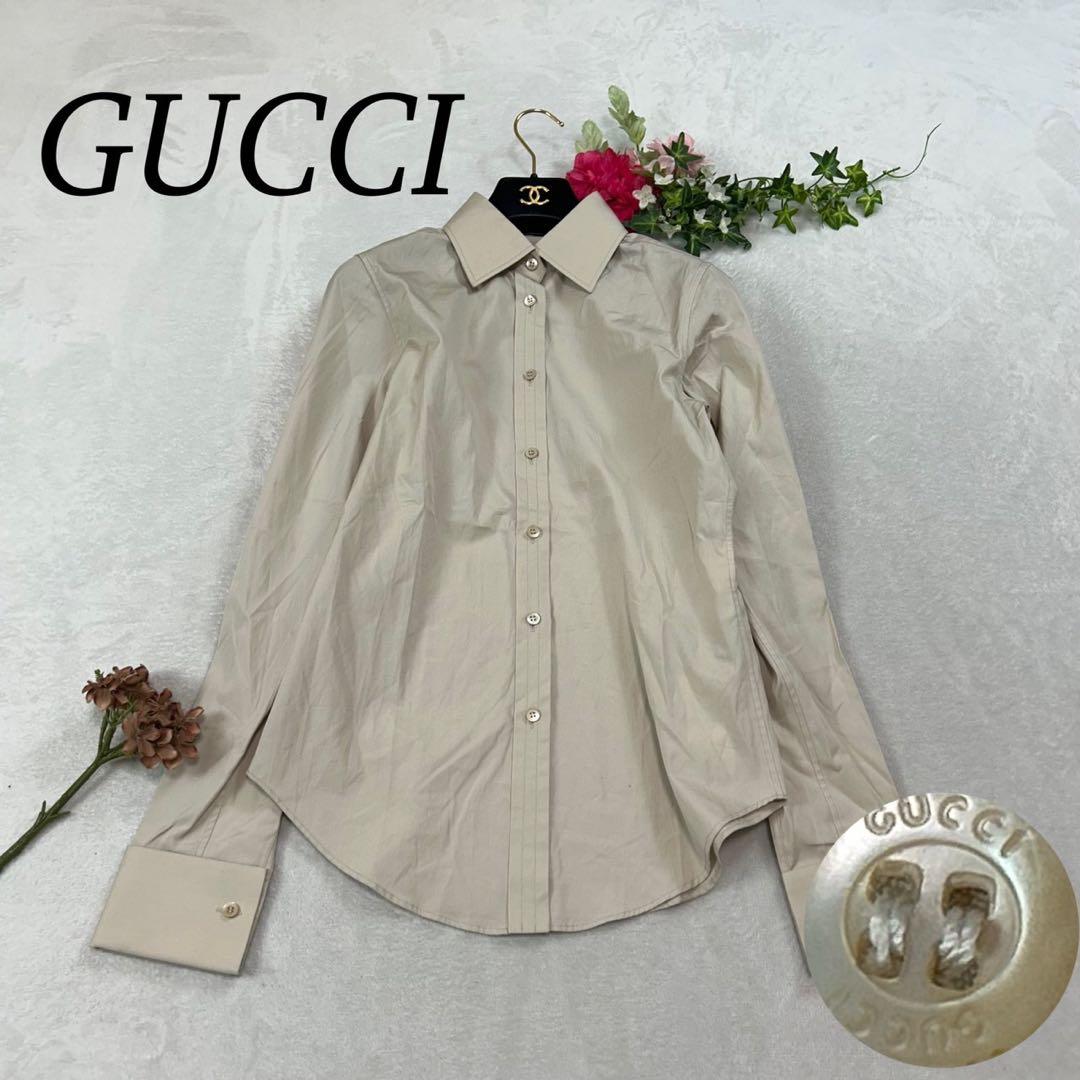 J908 新品未使用 M グッチ イタリア製 長袖 シャツ ベージュ レディース