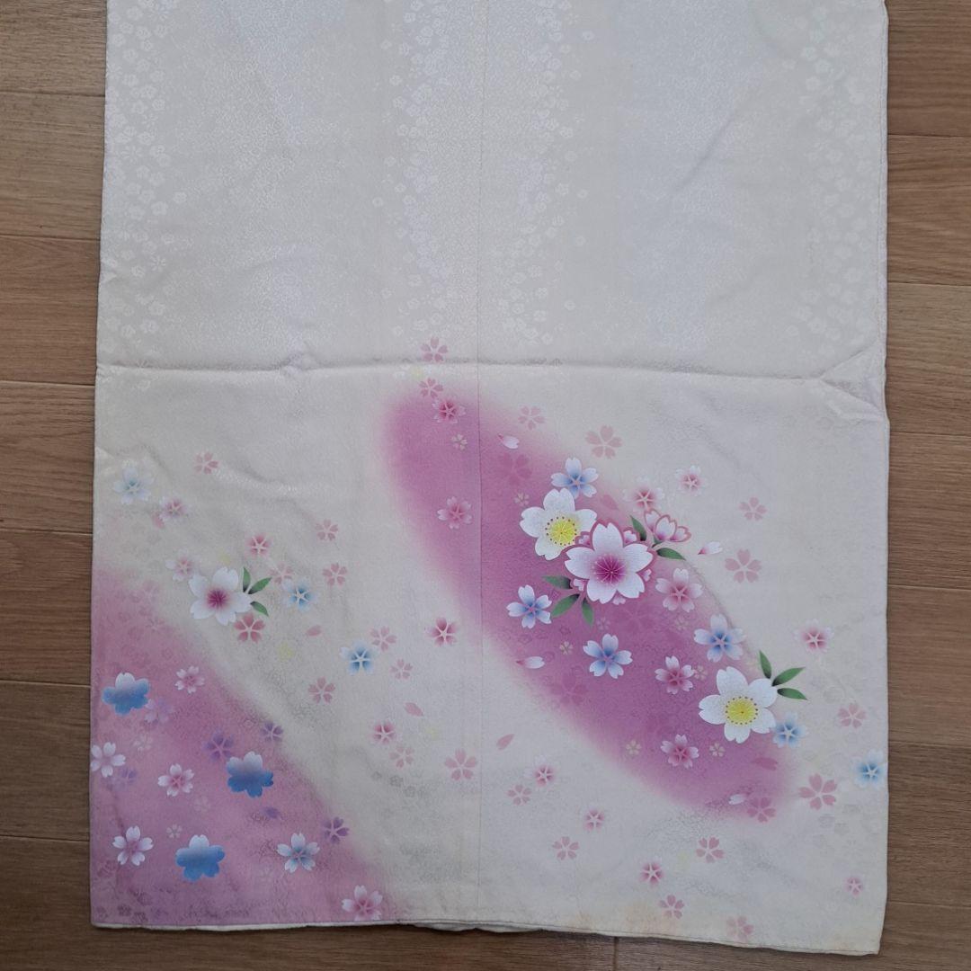 今得な フルセット 正絹白地振袖 白紫グラデーション桜柄 成人式 卒業式に最適