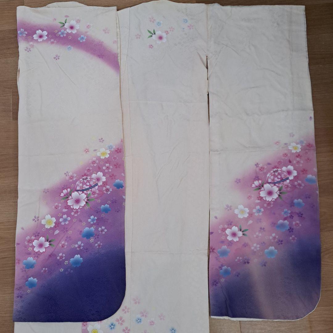 今得な フルセット 正絹白地振袖 白紫グラデーション桜柄 成人式 卒業式に最適