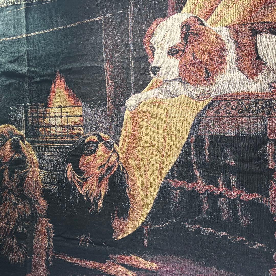 超大判　犬柄　USA製　ラグ　マット　フリンジ付き　170×130 キャバリア.