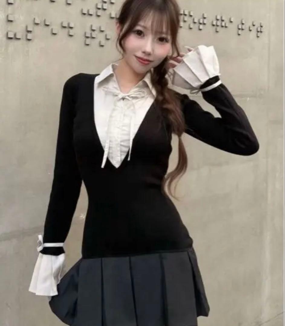 ダーリッチ シャツドッキングプリーツミニワンピース