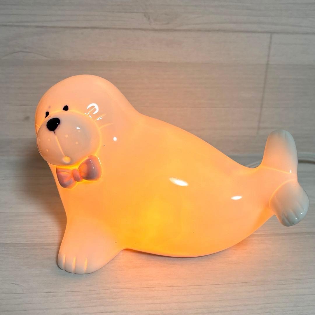 昭和レトロ　ファンシー　アザラシ　ライト　照明　ランプ　陶器