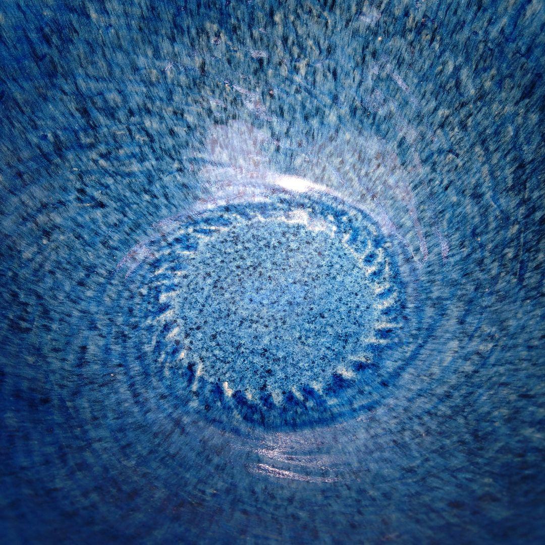 信楽焼　ブルー手作りめだか鉢　水連鉢　ビオトープ　直径49㌢