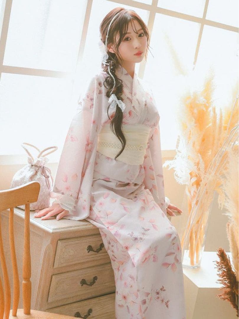 パウダーピンク ニュアンスフラワー 簡単 一人で着れる 3点セット