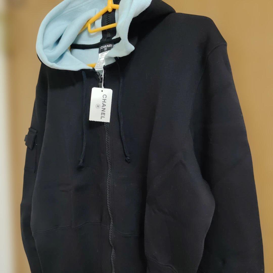 シャネル CHANEL ジップアップ パーカー スウェット 長袖黒ブラック水色