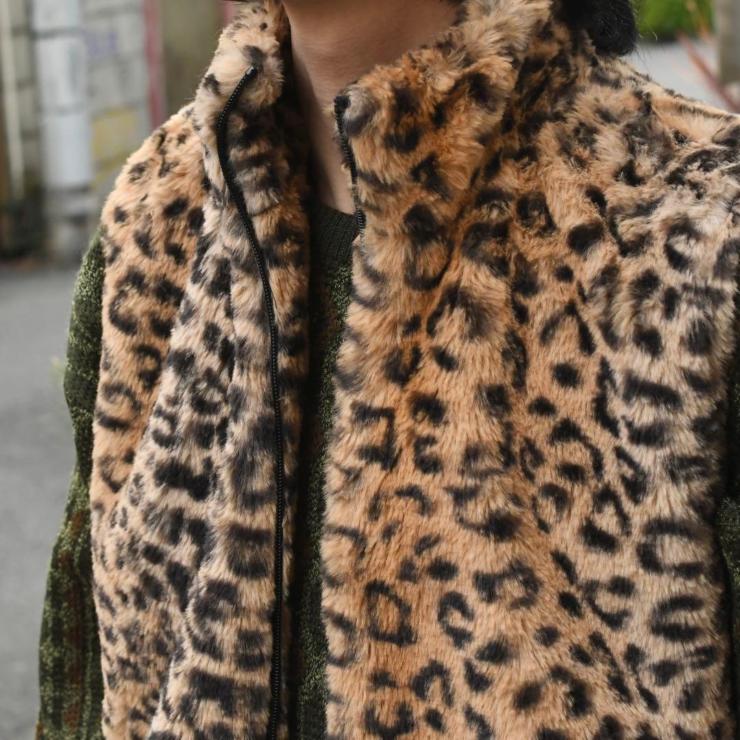 古着 レオパード柄 フェイクファー ファーベスト ベスト ヒョウ柄