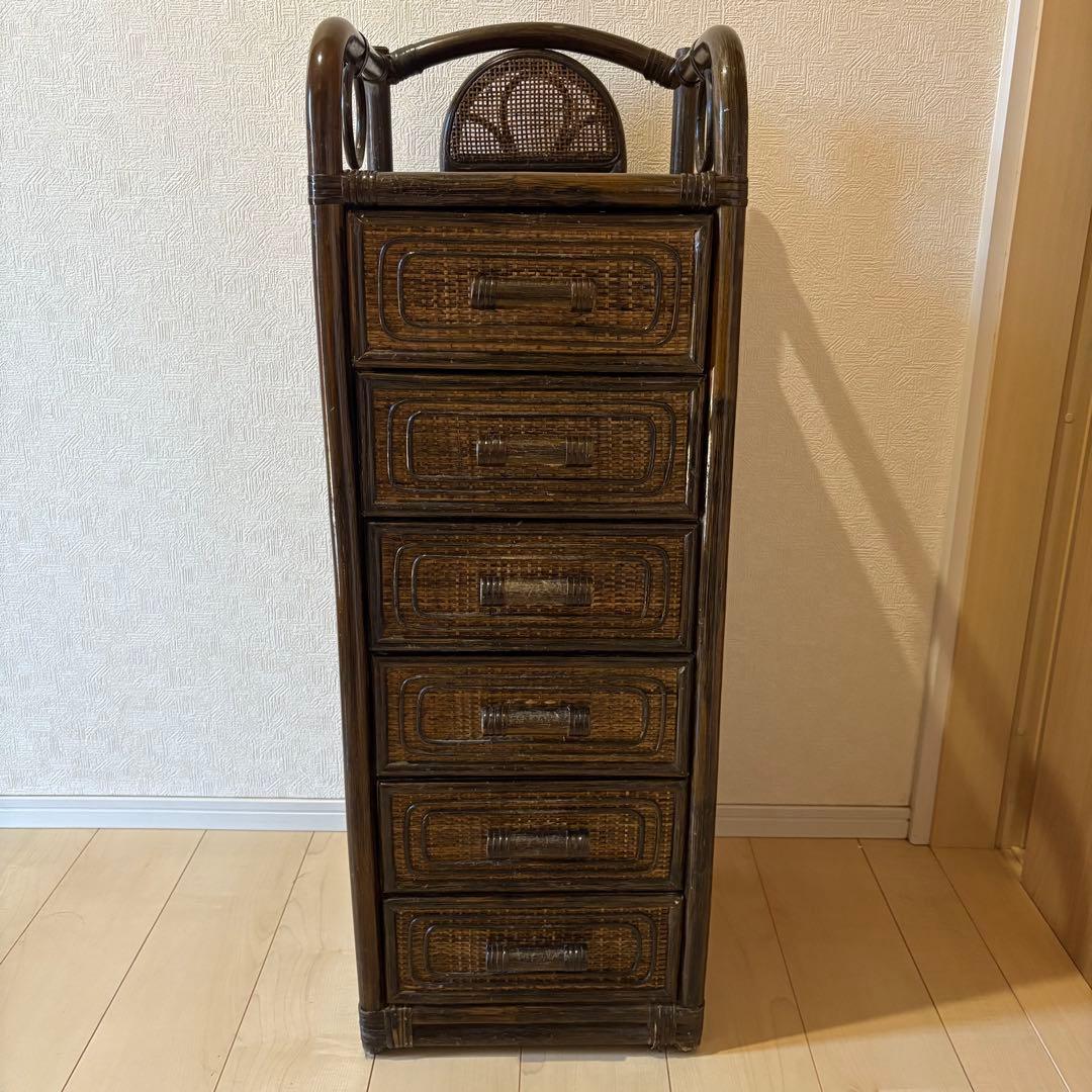 【アンティーク】籐 ラタン チェスト 6段 タンス 昭和レトロ 古民具 古道具
