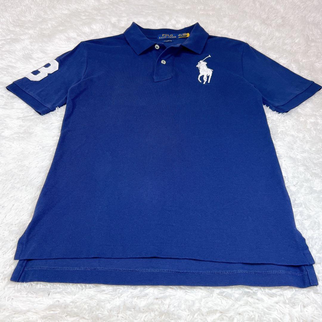 美品✨ポロラルフローレン ポロシャツ ネイビー ビッグポニー 刺繍白 y2k M