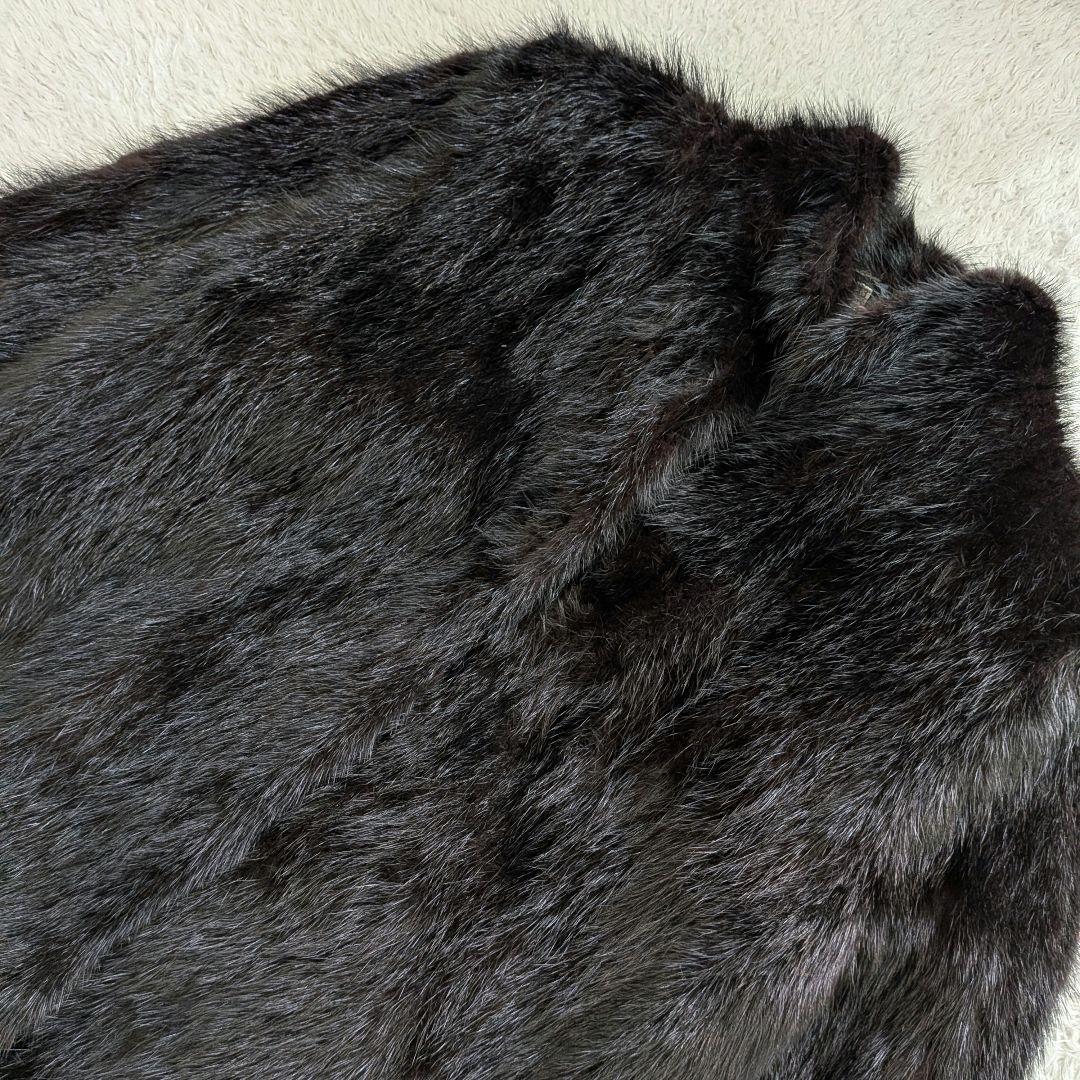 希少　SAGA MINK　マキシ丈　13号　 ロングコート レザーパイピング