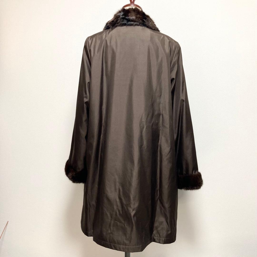 防寒抜群✨極美品✨リバーシブルコート 着丈86 リアルファー 毛皮 シルク100