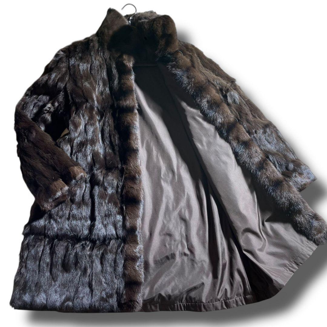 防寒抜群✨極美品✨リバーシブルコート 着丈86 リアルファー 毛皮 シルク100