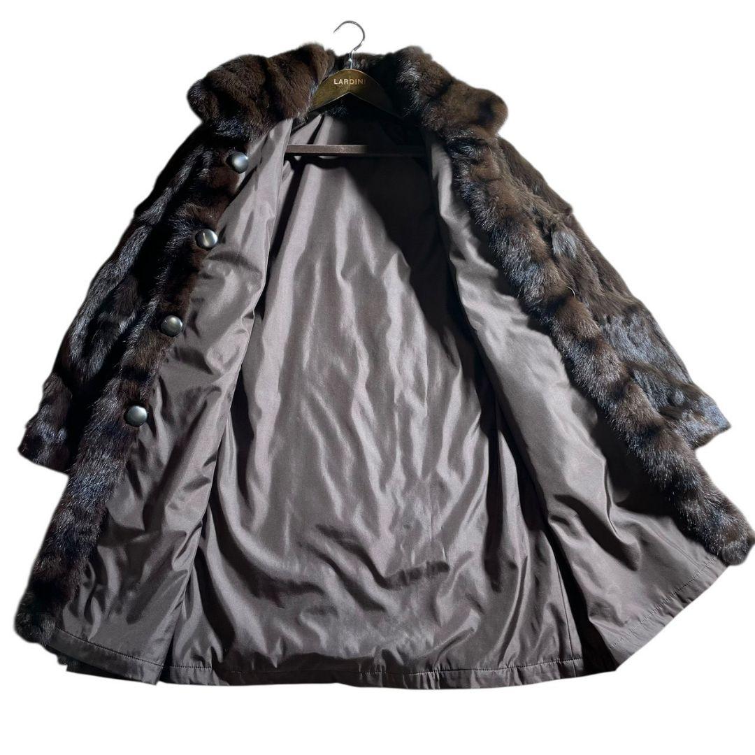 防寒抜群✨極美品✨リバーシブルコート 着丈86 リアルファー 毛皮 シルク100