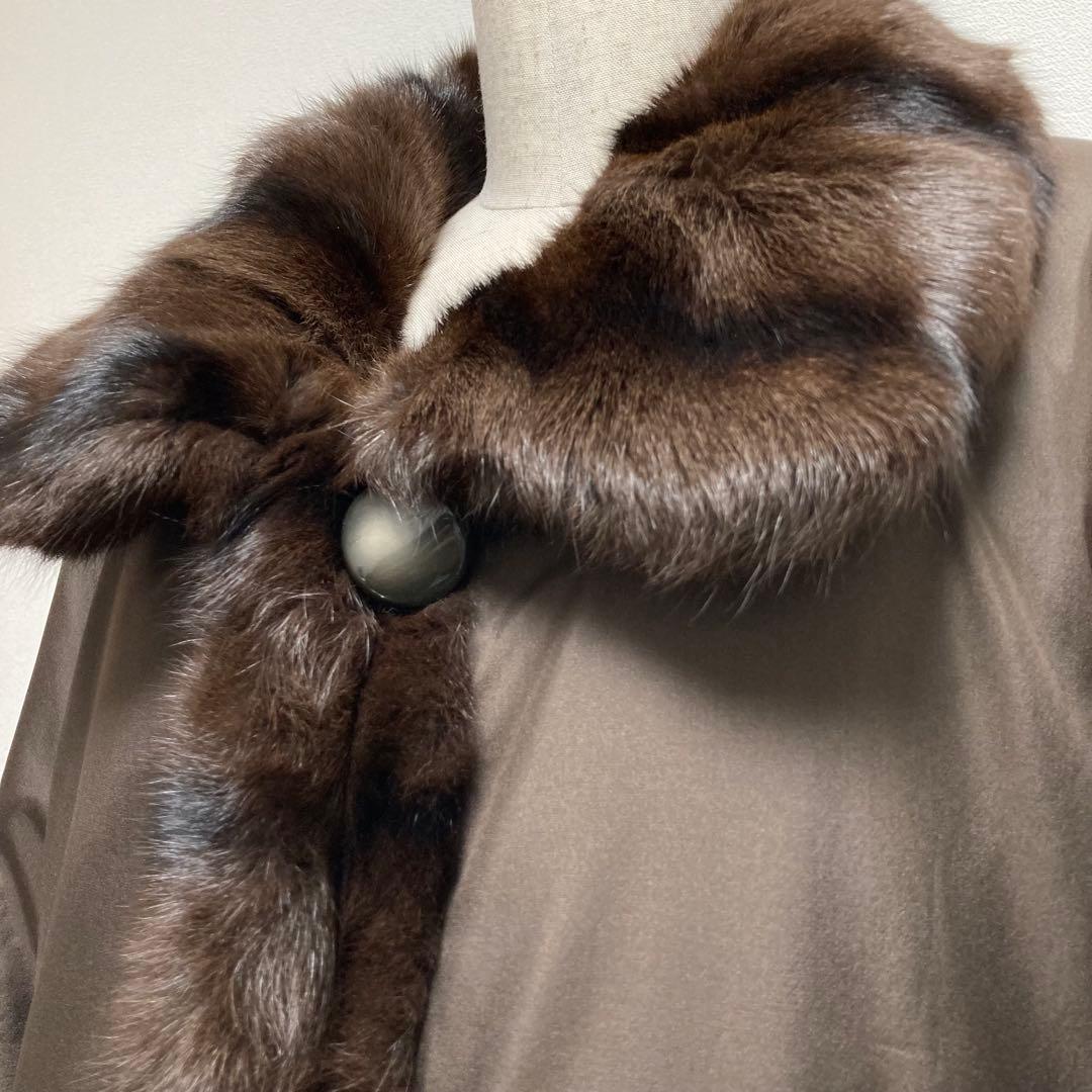 防寒抜群✨極美品✨リバーシブルコート 着丈86 リアルファー 毛皮 シルク100